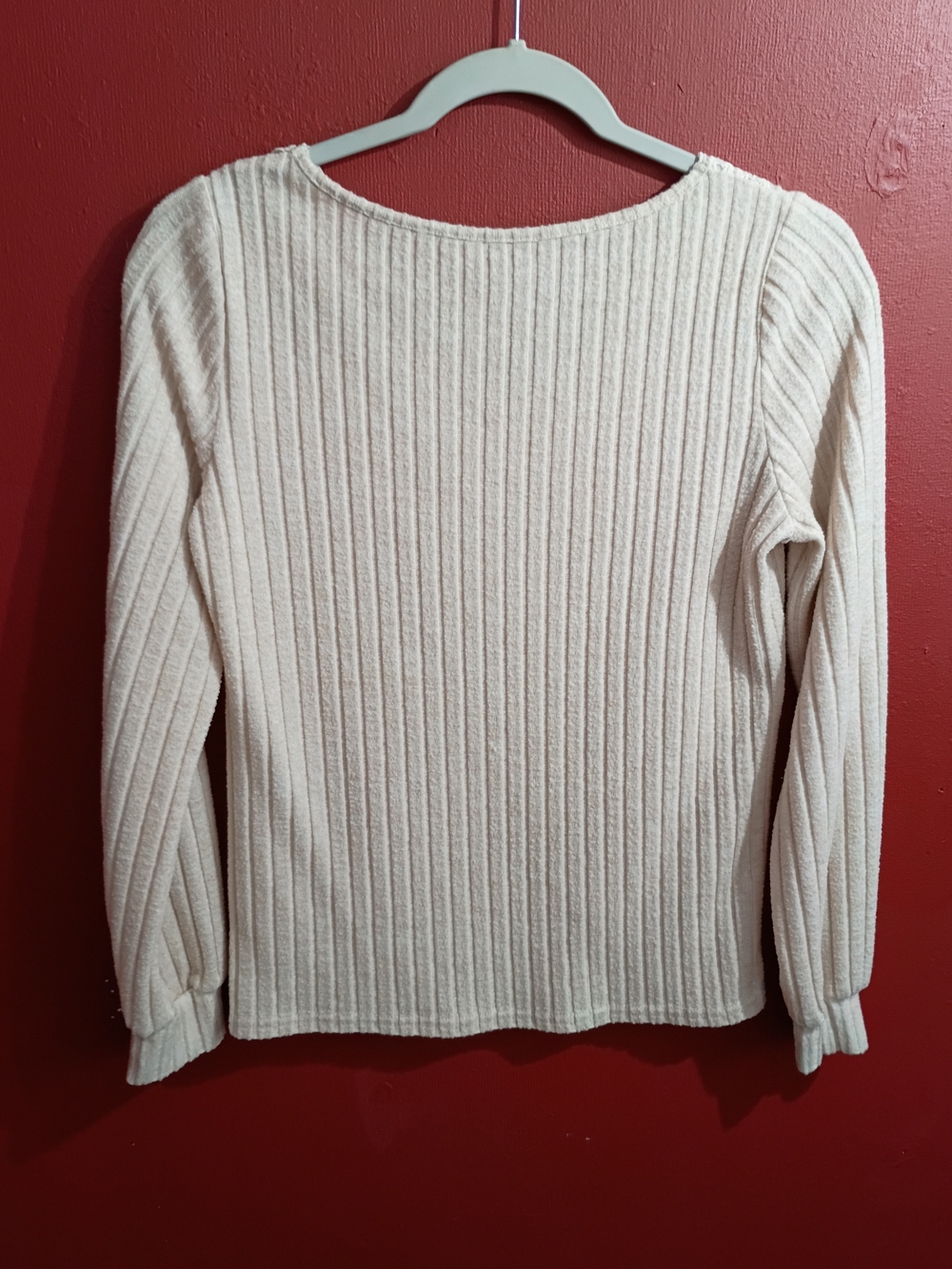Women’s Long Sleeve Lace-Trim Ribbed Top - Cream - Picture 5 of 10